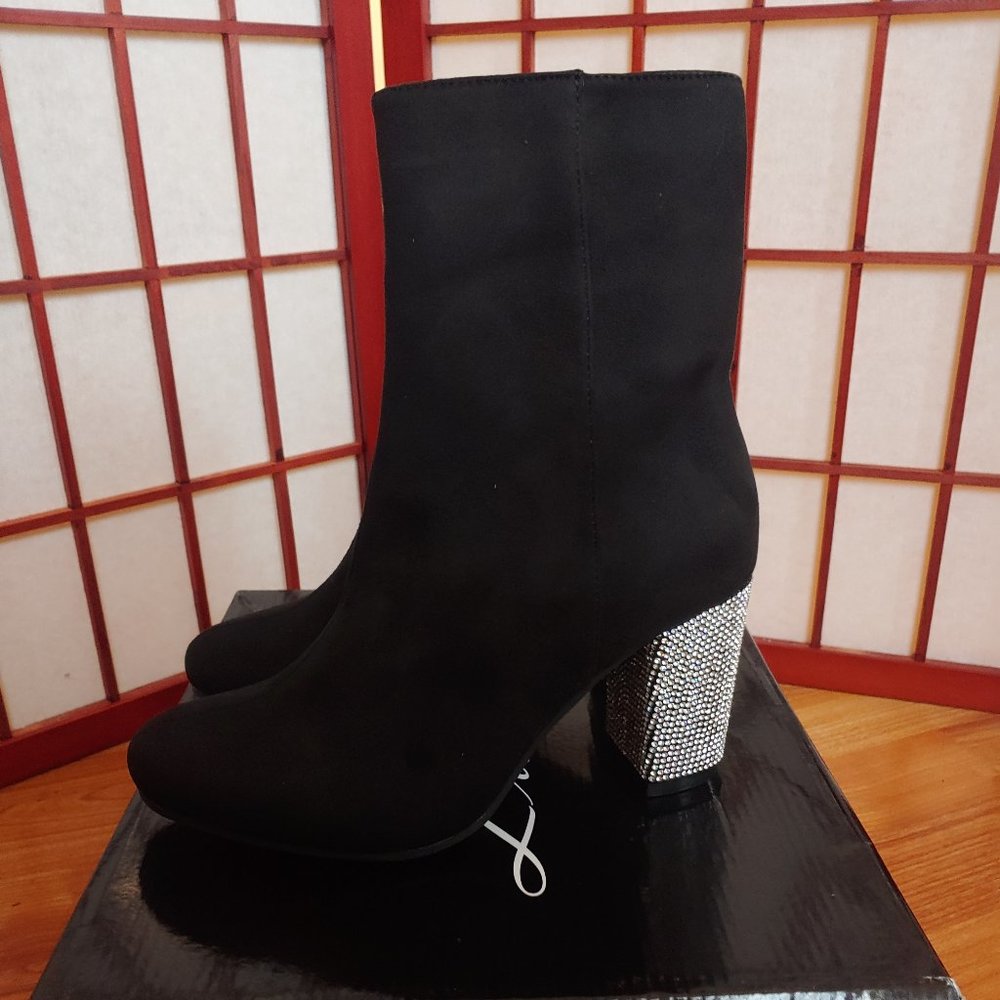 Lucita black suede heels with crystal embellishment size 7